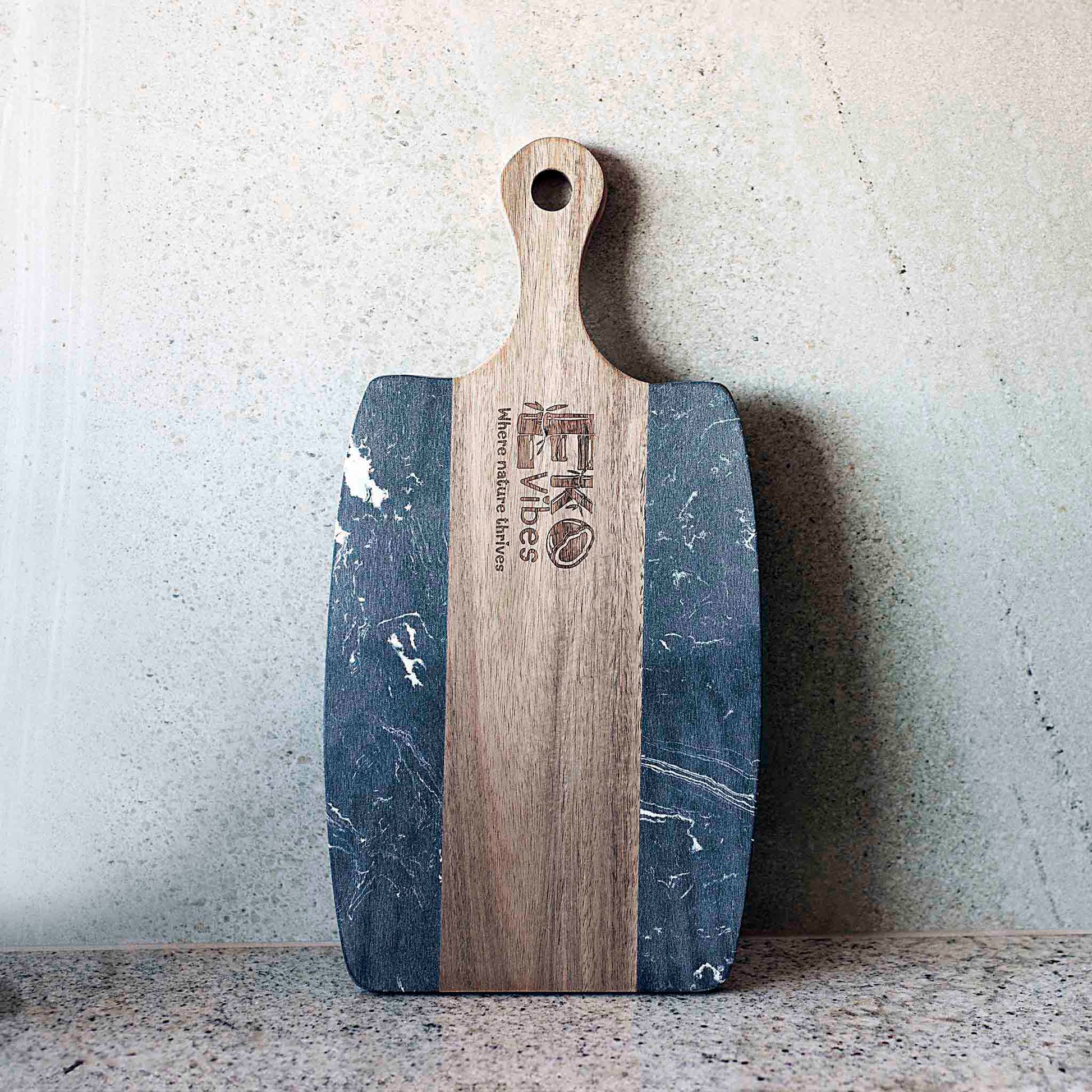 Padėklas maistui su marmuru iš abiejų pusių – natūrali mediena