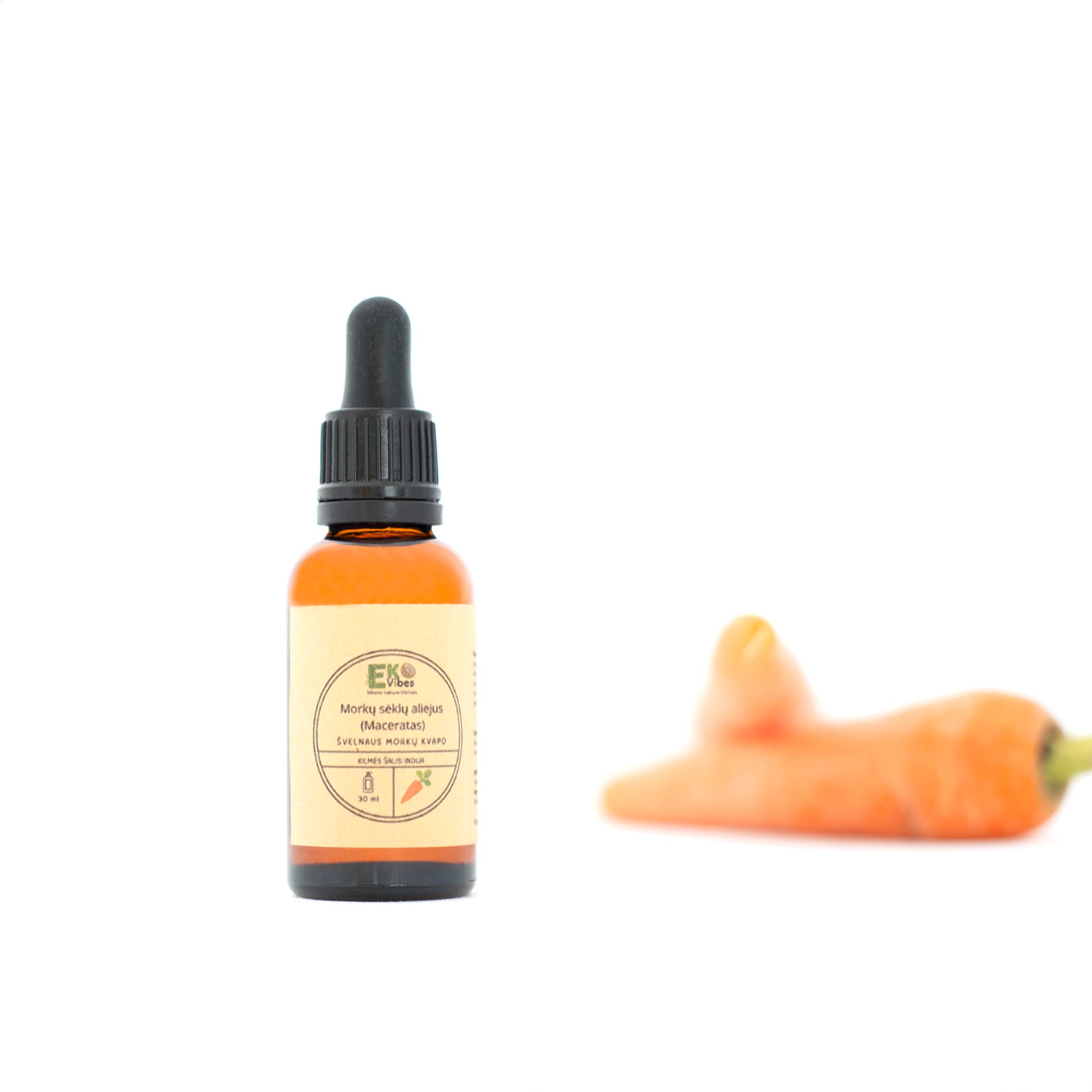 EkoVibes morkų sėklų aliejus su natūraliu fone – be sintetinių kvapiklių