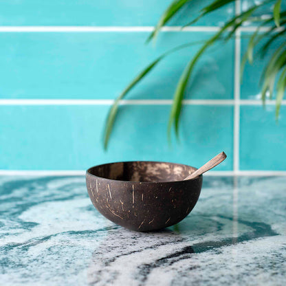 Ekologiškas mini dubenėlis su kokosiniu šaukšteliu – stilingas rinkinys.