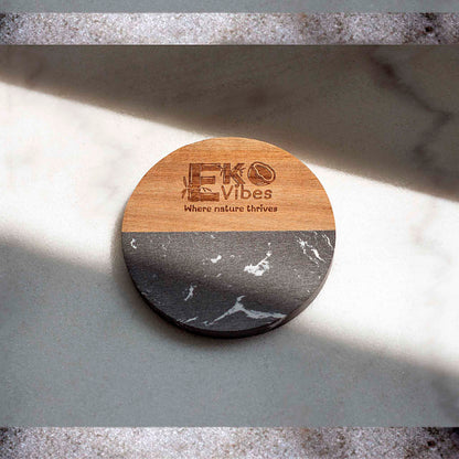 Rankų darbo padėkliukas – apvalus, elegantiškas juodas marmuras