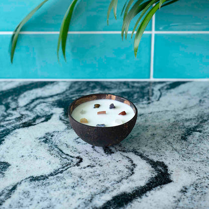 Tvari žvakė iš sojų vaško – Meditation kvapas su čakrų kristalais, be plastiko